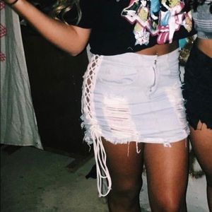 lace up light denim skirt